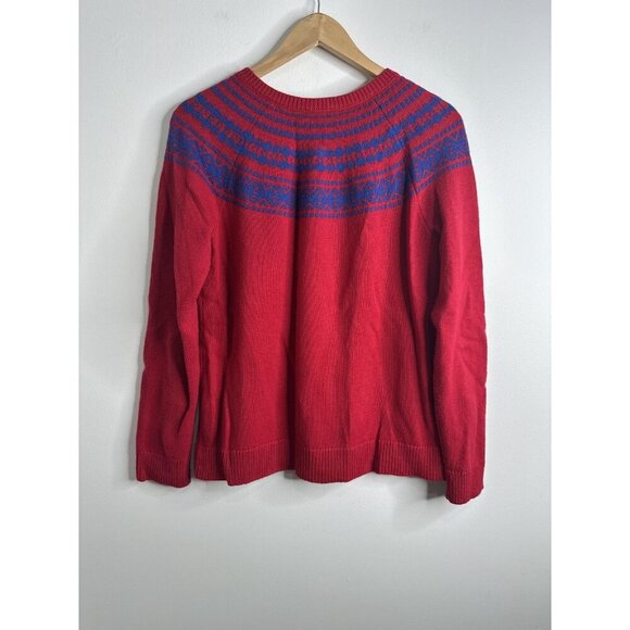 Talbots Sweater Womens Medium Red Blue Fair Isle Pullover Lambswool Blend Knit - Picture 9 of 11